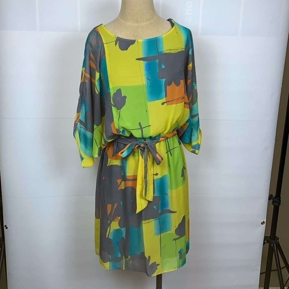 Signature by Robbie Bee colorful dress with sash, size 8